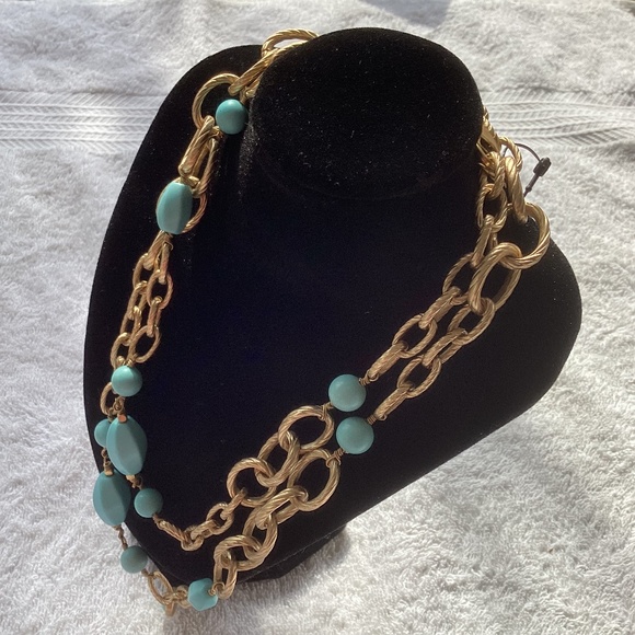 Faux Turquoise Gold Tone Necklace - Picture 1 of 4